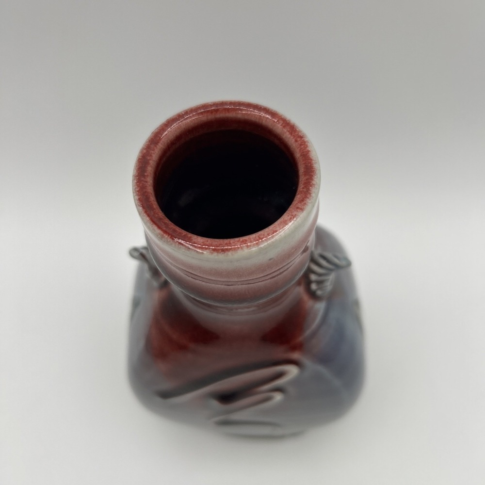 James Sankowski Ballston Lake Pottery Vase OS Red Blue Glazed Footed Signed - Picture 7 of 10